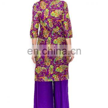 100% Cotton Printed Short Mandarin Collar 3/4 Sleeve Woman Kurtis photo-2