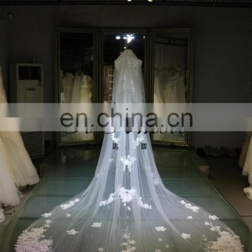 2016 Tulle Wedding Veils and Accessories Two Layers Veil With Comb Flowers Beading Long Bridal Veils VL086