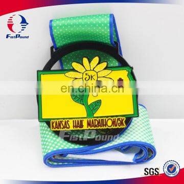 Custom Sunflower Half Marathon/5K Medal with Sublimated Ribbon