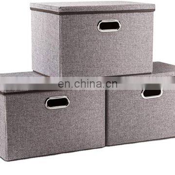 Large Collapsible Bins  Lids  Linen Fabric Containers Baskets Cube  Foldable Storage Boxes  with Cover for Home Bedroom