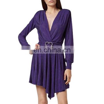 TWOTWINSTYLE Dress Women V Neck Long Sleeve Backless High Waist Tunic Mini Elegant Sexy Slim