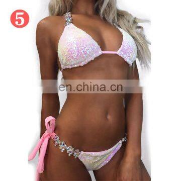 Women Bikini Crystal Rhinestones Glitter Diamond Gems Swimwear Women Bikini Set Beach Bathing Suit Push Up Brazilian Suit