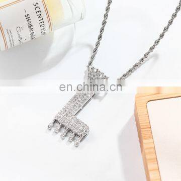 A-Z Gold Silver Crown Letter Necklace Female Hip Hop Jewelry Shiny Zircon Copper Pendant Rope Chain Necklace Boutique