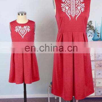 2019 Summer Women Girls Mommy and me Red Solid With Embroidery Flower Sleeveless Knee Length Work (this Link for Girls,1-8years) photo-4