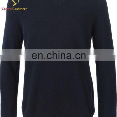Navy Men Merino Wool v Neck Pullover Sweater photo-4