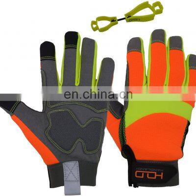 HANDLANDY wholesale Hi-vis Reflective Work Gloves, touch screen Vibration-Resistant Safety mechanic gloves for industrial