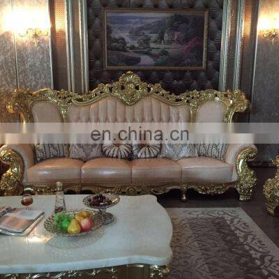 European Luxury Antique Genuine Leather Living Room Sofa Set Living Room Furniture photo-4