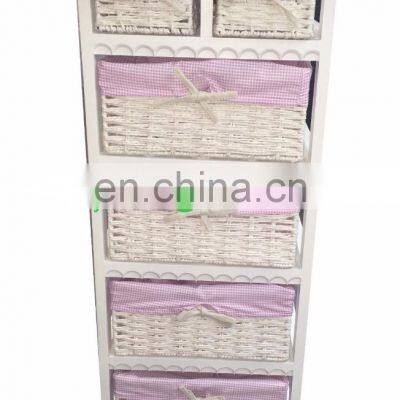 6 Drawer Wicker Storage Unit Wooden Baskets White Cabinet Furniture Bathroom photo-2