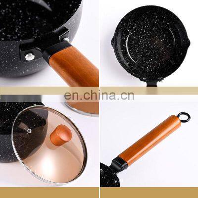 2021 New Pressing Popular Kitchen Cookware Soup Glass Cover Wood Pattern Cheap Marble Non Stick Sauce Pan
