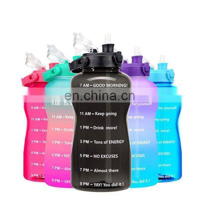 one Gallon large capacity drinking portable durable gym sports time marker plastic jug bottle with handle