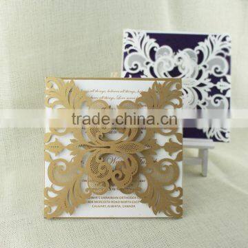 2016 Hotsale Royal Gold Customise Colours Vintage Laser Cut Wedding Invitations