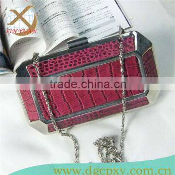 snake leathe octagon metal minaudiere clutch box with chian handle