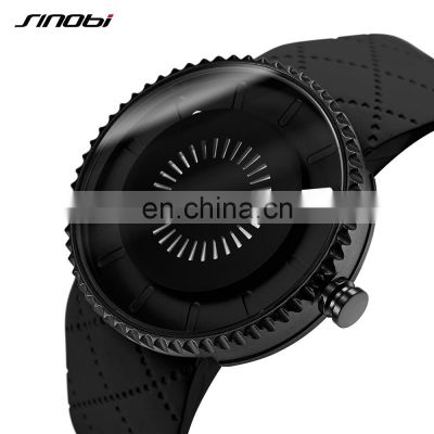 SINOBI Black Silicone Band Wristwatch S9742G Men Creative Rotate Flashing Dial Watches Cool Sports Men Handwatch