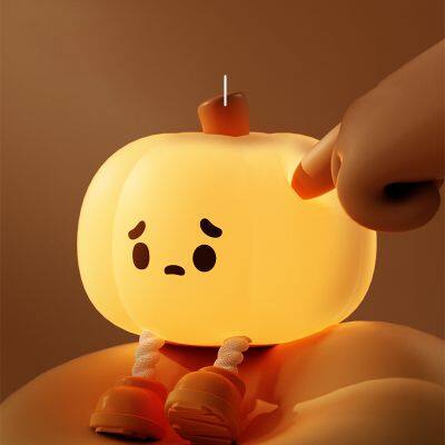kids portable small little pumpkin silicone night lamp decor sleep silicone night light cute toys