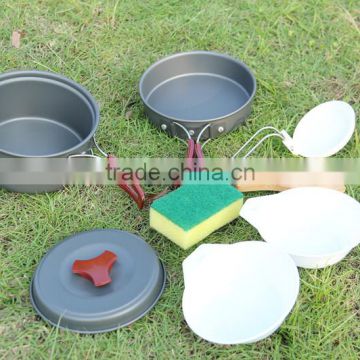 2016 hot sale outdoors and camping portable Anodized Aluminum  easy carry aluminum cookware set