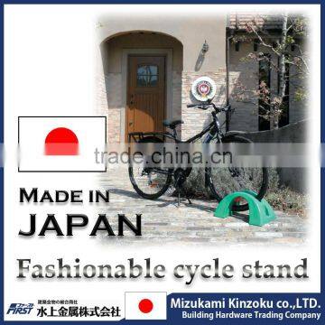 color plastic bicycle parking rack made in Japan with excellent design to prevent from falling down by wind and contact