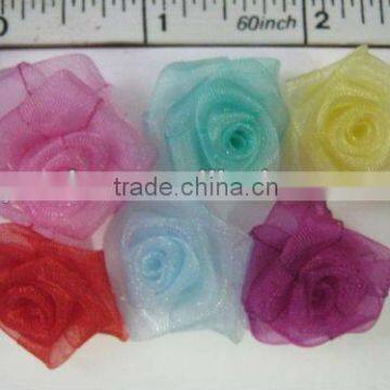 5 MIXED COLOR Organza Rose bow, Craft sew on mesh Flower Sew on 6PCS 1"*1"