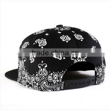 Plastic back closure black print snapback caps