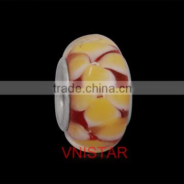 Vnistar high quality stock wholesale stainless steel core yellow flower glass beads for european bracelet&DIY jewelry PGS023