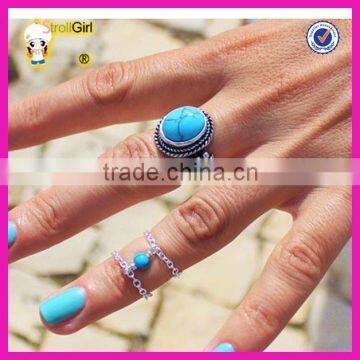 Fashion Gemstone Turquoise Beads Girls Finger Rings, Silver Chin Knuckle Ring photo-3