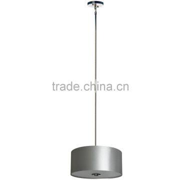 3 light chandelier(Lustre/La arana) in chrome finish with large round 16" silk look grey fabric shade