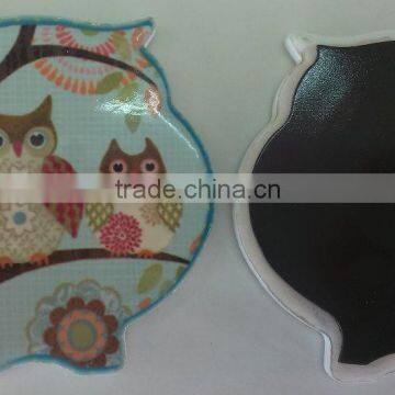 Promotional owl shaped with customized logo printed Fridge Ceramic Magnet