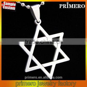 2016 Men Jewelry Top Quality Silver Tone Stainless Steel Star of David Hexagram Charms Pendant Necklace