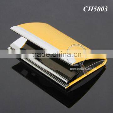 Box Packing Cube Pattern Yellow Gold Leather Flannelette Lining Stainless Steel Metal Novelty Card Holder photo-3