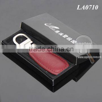 Silver Hot Stamping Box Packing Red Leather With Real Estate Advertising Stamp Logo Custom Premium Leather Keychain