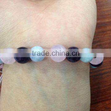 Natural Gemstone Mixed Color Rose Quartz Crystal and Amethyst and Aquamarine With 925 Silver Cherry Bracelet photo-3