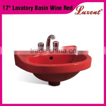 Color Porcelain Steam Room Indoor 17"Lavatory Basin Wine Red