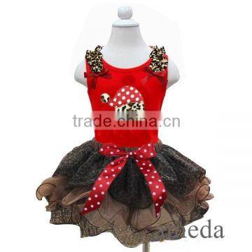 Leopard Petal Tutu with Xmas Red Polka Dots Leopard Santa Hat Red Tank Top