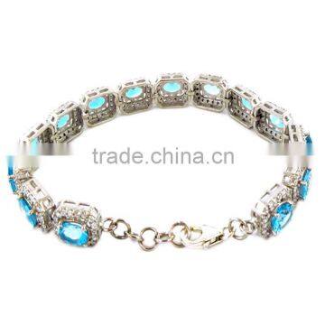 925 Solid Sterling Silver Natural Blue Topaz Rhodium Bracelets Spring Look American Diamond Bracelets Diamond Bracelets photo-3