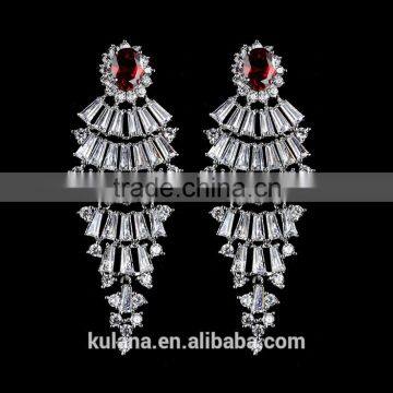 EZ-26 Online Sale Rhodium Zircon Set H65 Brass Based Big Chandelier Ear Jewelry