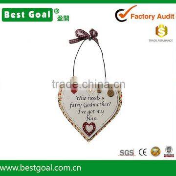 Buttons Decorated Wooden Heart Shape Plaque with Bow Strings