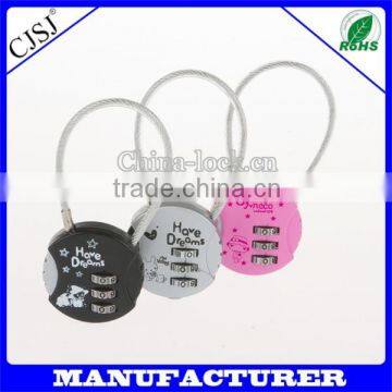 China supplier high quality zinc alloy cable lcok 3 code combination lock