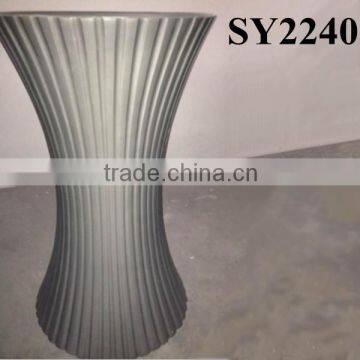 Gray tall fiberglass garden flower pot