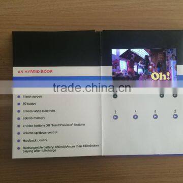 high-end and creative 5 inch Hybrid Book,video book ,lcd hybrid video book