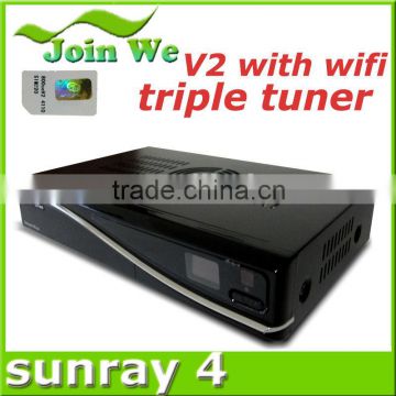 sunray4 v2 decoder sunray sr4 v2 triple tuner wifi 1GB flash 512MB Ram Sim2.2 REV E free shpping