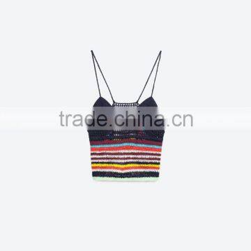 SS COLLECTION Crochet top. Colorful stripes beach clothes lady