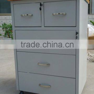 Hospital bedside used cabinet with lateral 5-drawer steel movable cabinet