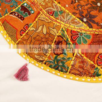 Yellow Indian Meditation Pillows Round Cushion Ethnic Decorative Pillow Patchwork Pillows photo-2