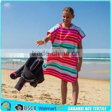 Custom design high standard color stripes woven woman surf hoodie towel poncho                        
                                                Quality Choice