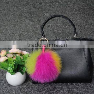 13cm genuine whole fox fur ball for bag/car keychain handmade fox fur ball poms key ring wholesale