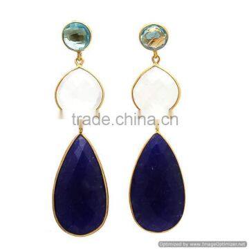 Simple Delight Blue Sapphire, 925 Sterling Silver Earring, Silver Jewelry Supplier, Gemstone Silver Jewelry