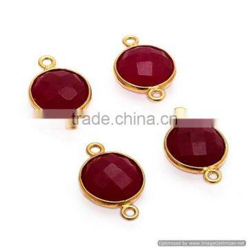 The Gopali Jewellers Dyed Ruby Bezel Gemstone Connector Round gold plated connector