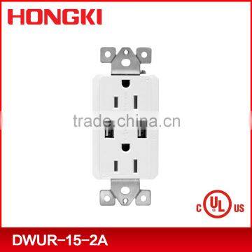 UL CUL listed 120V 15A 60HZ electrical USB Wall socket with 2 USB port