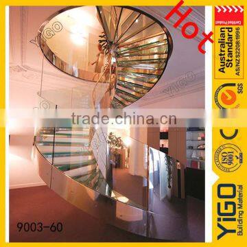 solid wood handrails round staircase\curved glass railing stairs