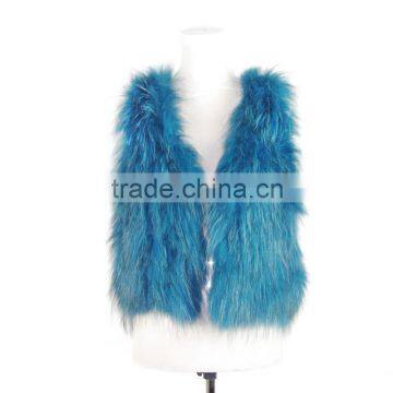 Real raccoon fur vest knitted short fur vest blue raccoon fur vest KZ14056