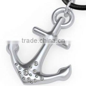 Rose Gold Stainless Steel Girls Pendant Silver CZ Inlay Anchor Pendant Necklace photo-4